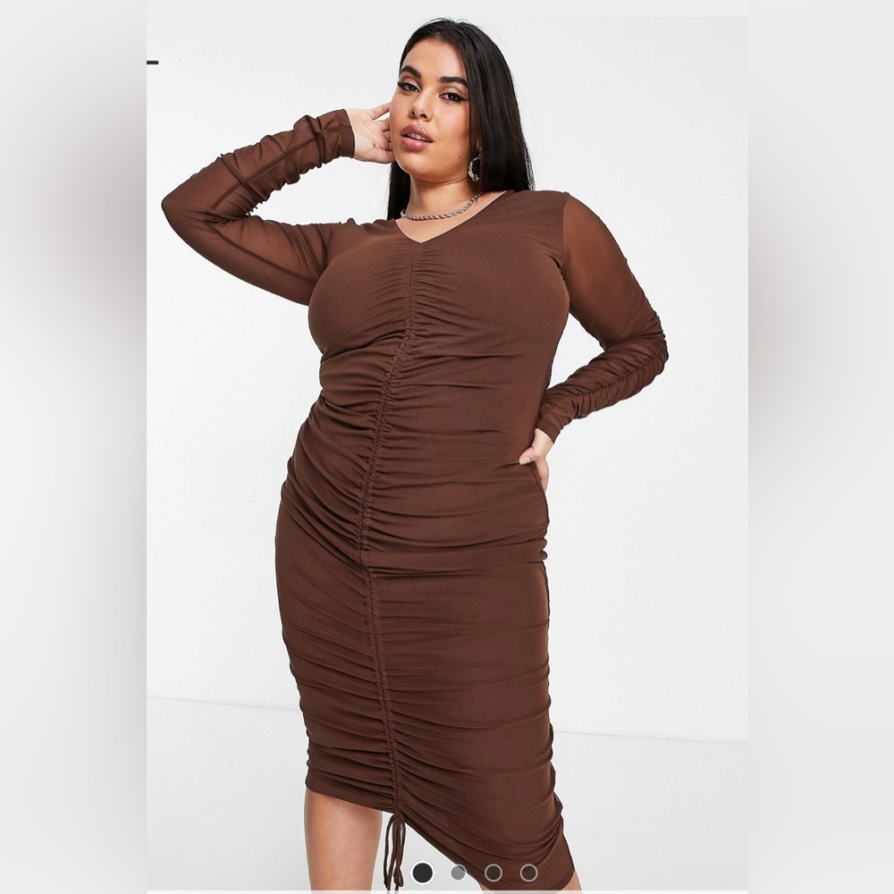 ASOS Curve Brown Mesh Midi Dress